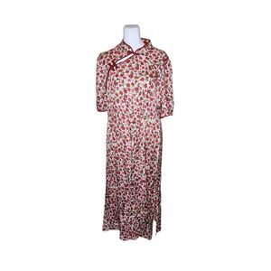 Goelia Short Sleeve Asian Floral Red Rose Midi Dress Womens Size 12 Red